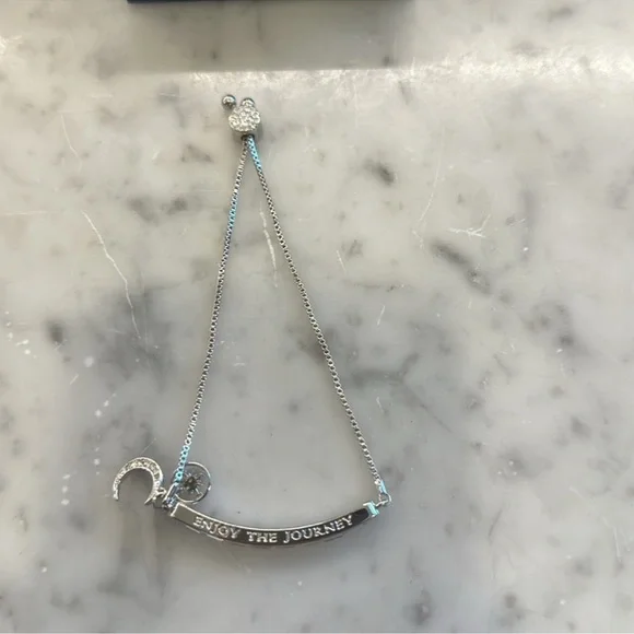 Brilliance Silver Plated Crystal Baguette ENJOY THE JOURNEY Adjustable Bracelet - Picture 5 of 9